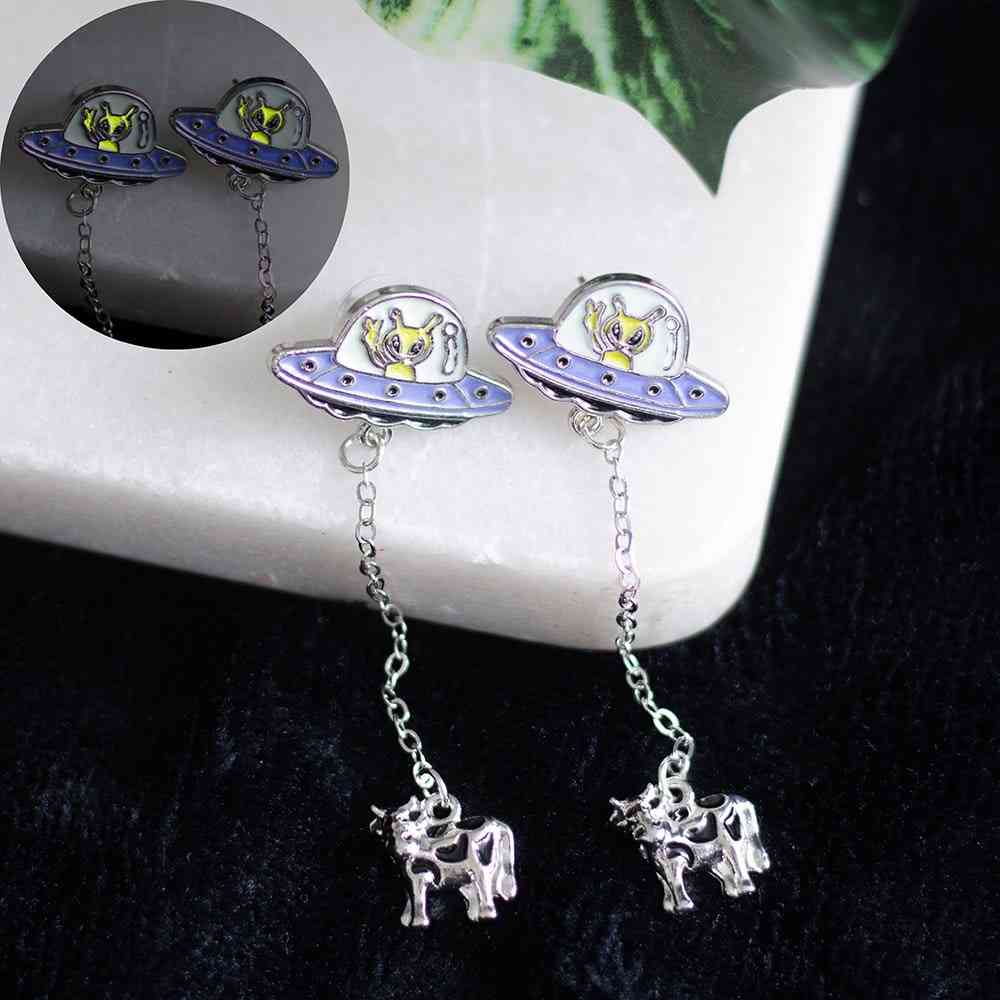 Something Different - Glow in the Dark Alien Abduction Dangle Earrings - Multicolours